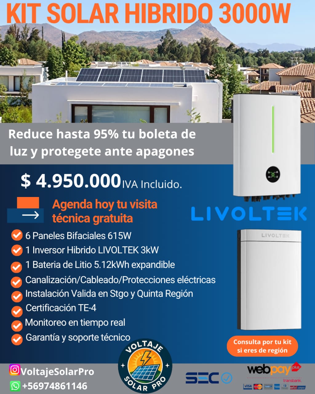 Kit Solar Híbrido 3000W
