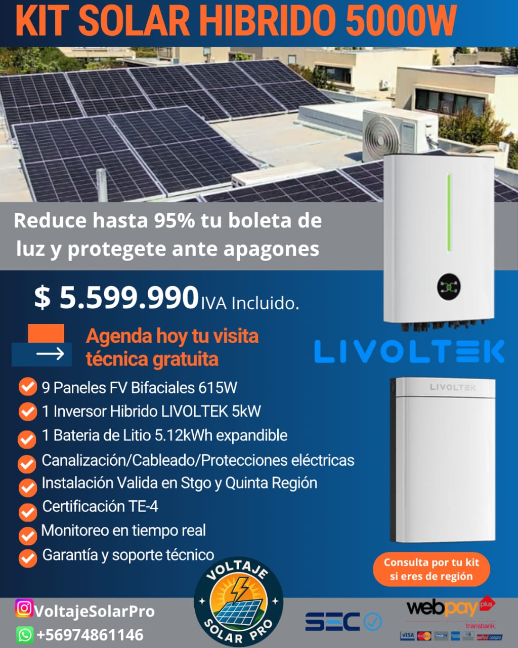 Kit Solar Híbrido 5000W